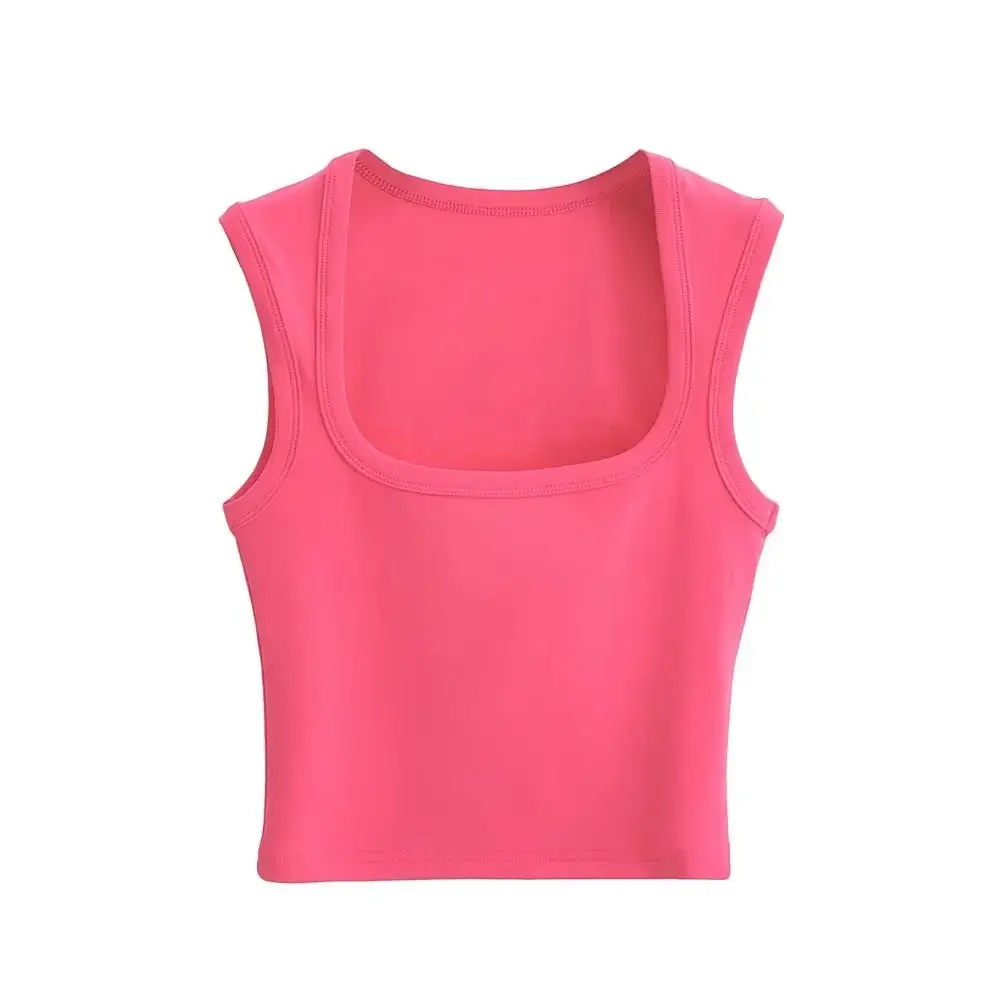 Women's Red Sleeveless Vest with Deep Square Collar - Image 11