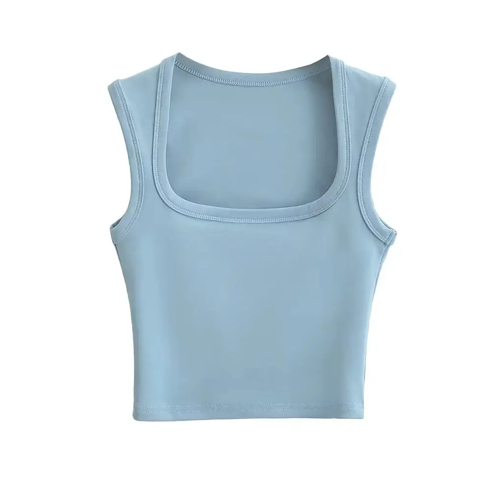 Women's Red Sleeveless Vest with Deep Square Collar - Image 12