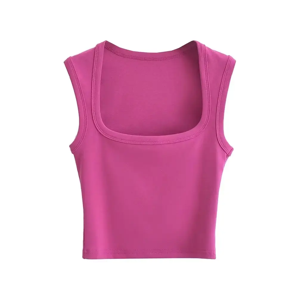 Women's Red Sleeveless Vest with Deep Square Collar - Image 13