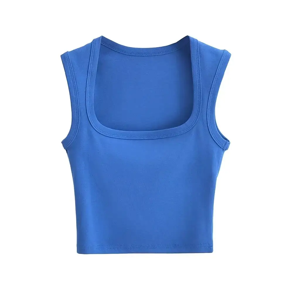 Women's Red Sleeveless Vest with Deep Square Collar - Image 14