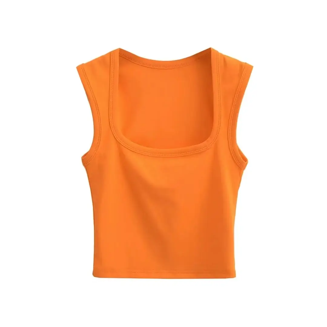 Women's Red Sleeveless Vest with Deep Square Collar - Image 15