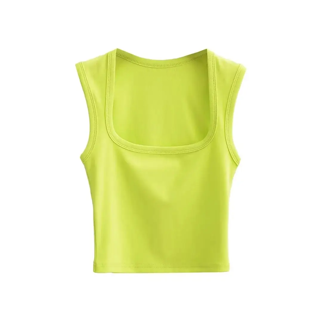 Women's Red Sleeveless Vest with Deep Square Collar - Image 16