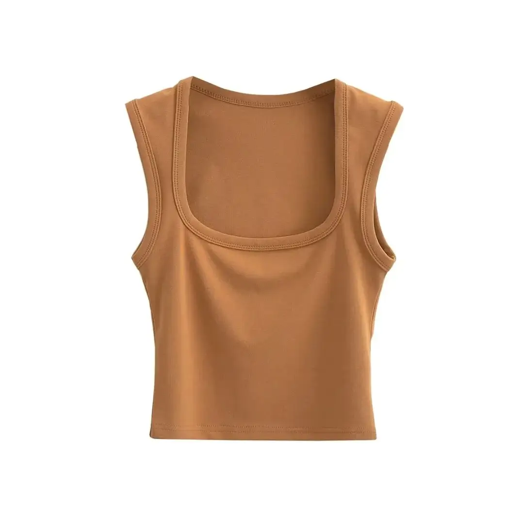 Women's Red Sleeveless Vest with Deep Square Collar - Image 17