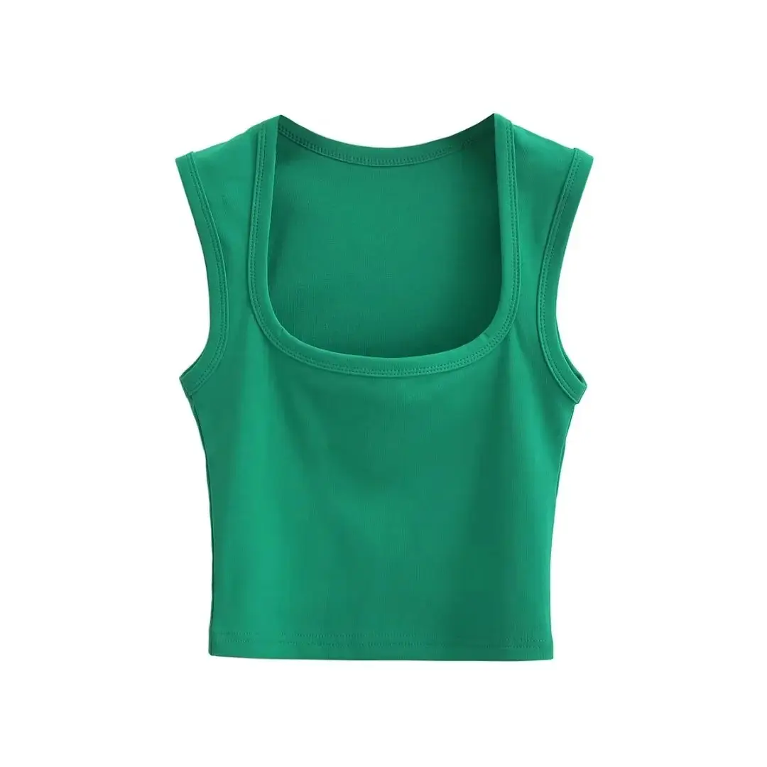 Women's Red Sleeveless Vest with Deep Square Collar - Image 18