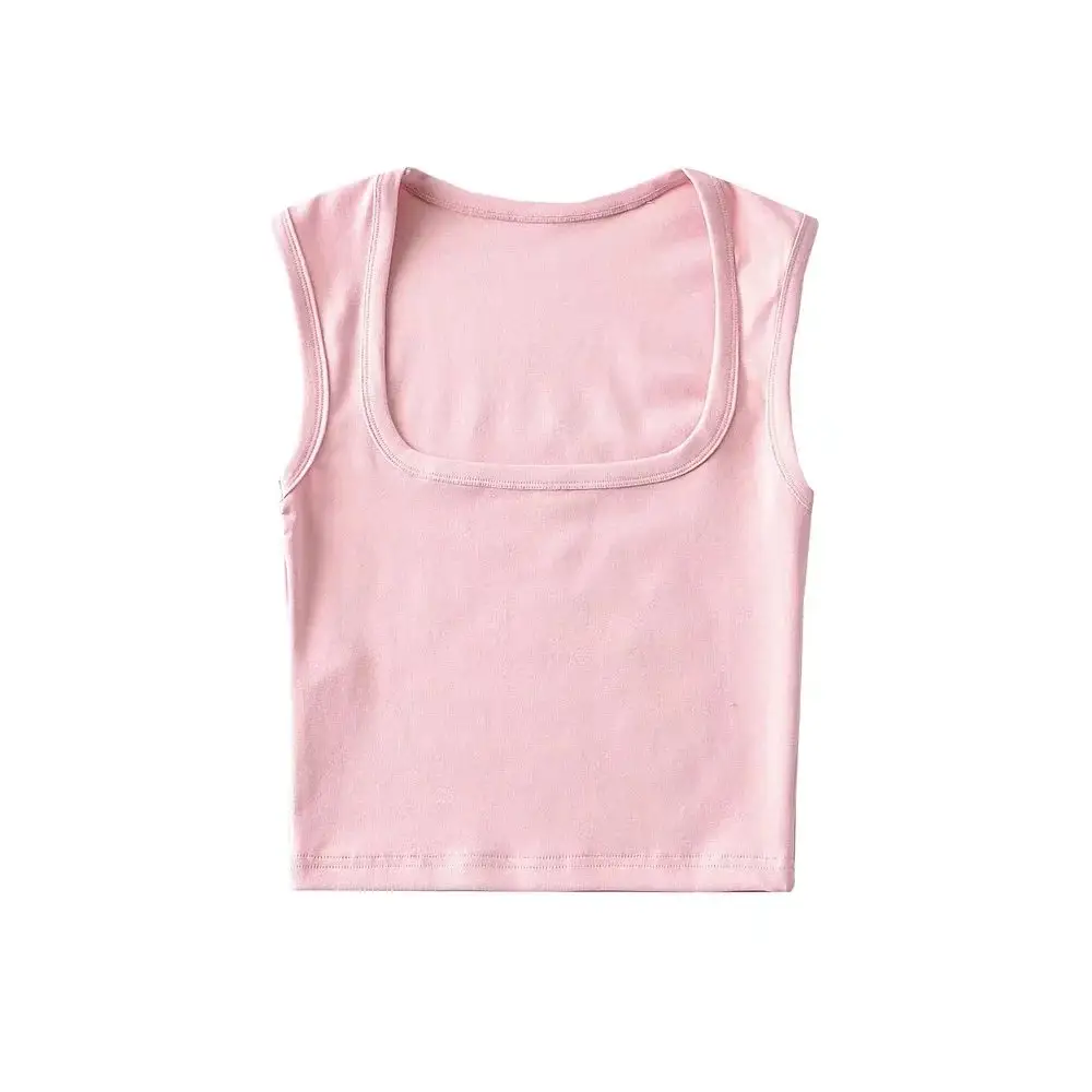 Women's Red Sleeveless Vest with Deep Square Collar - Image 2