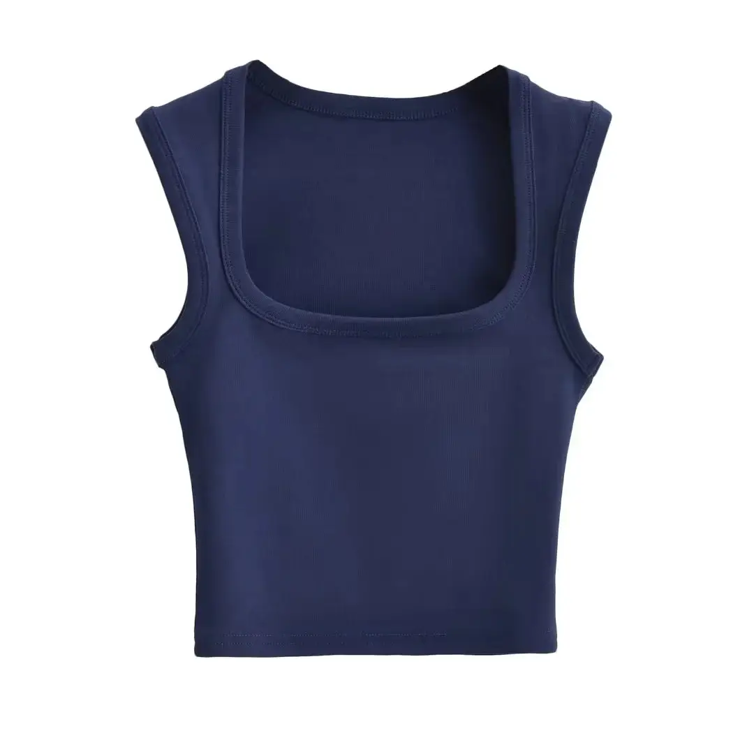 Women's Red Sleeveless Vest with Deep Square Collar - Image 20