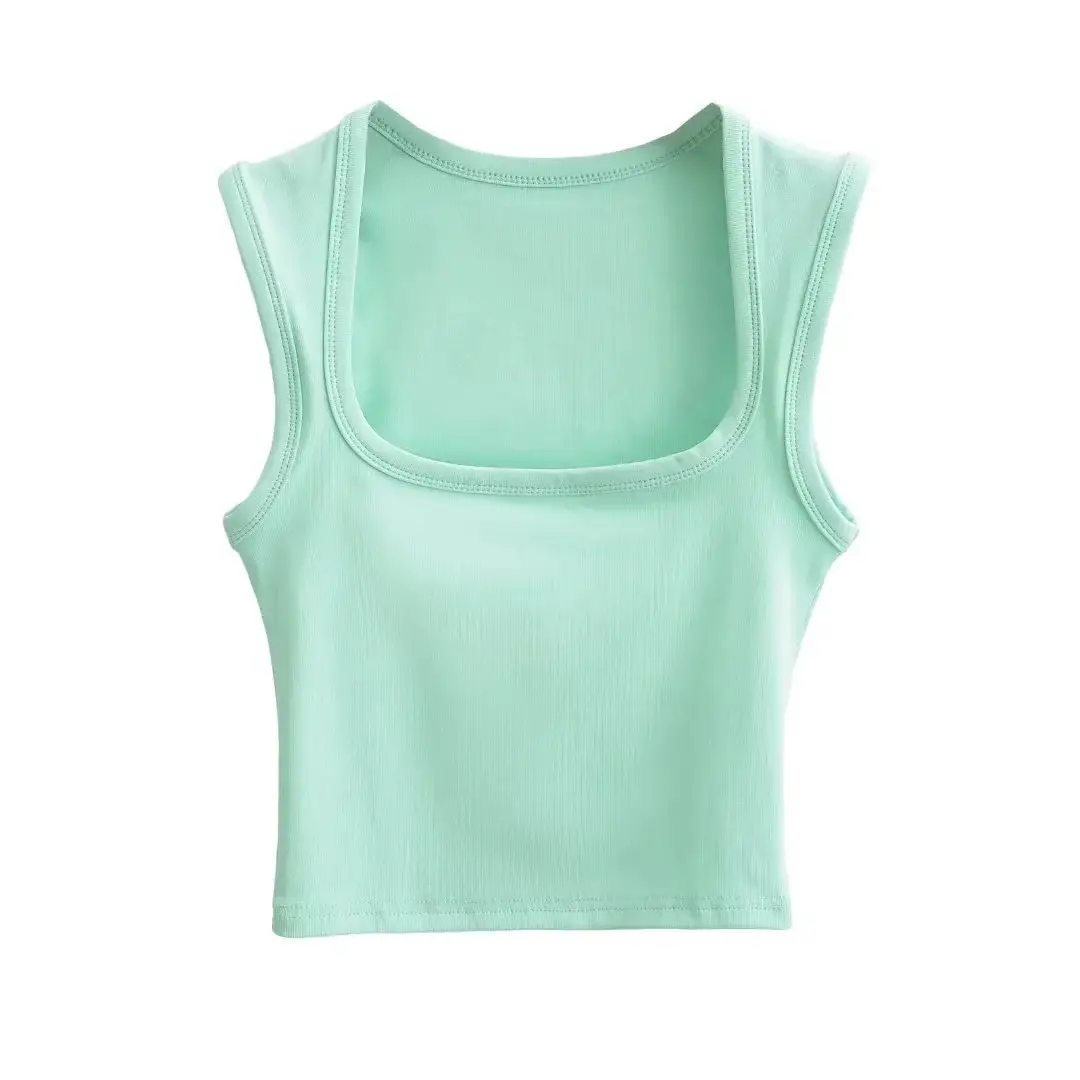 Women's Red Sleeveless Vest with Deep Square Collar - Image 21