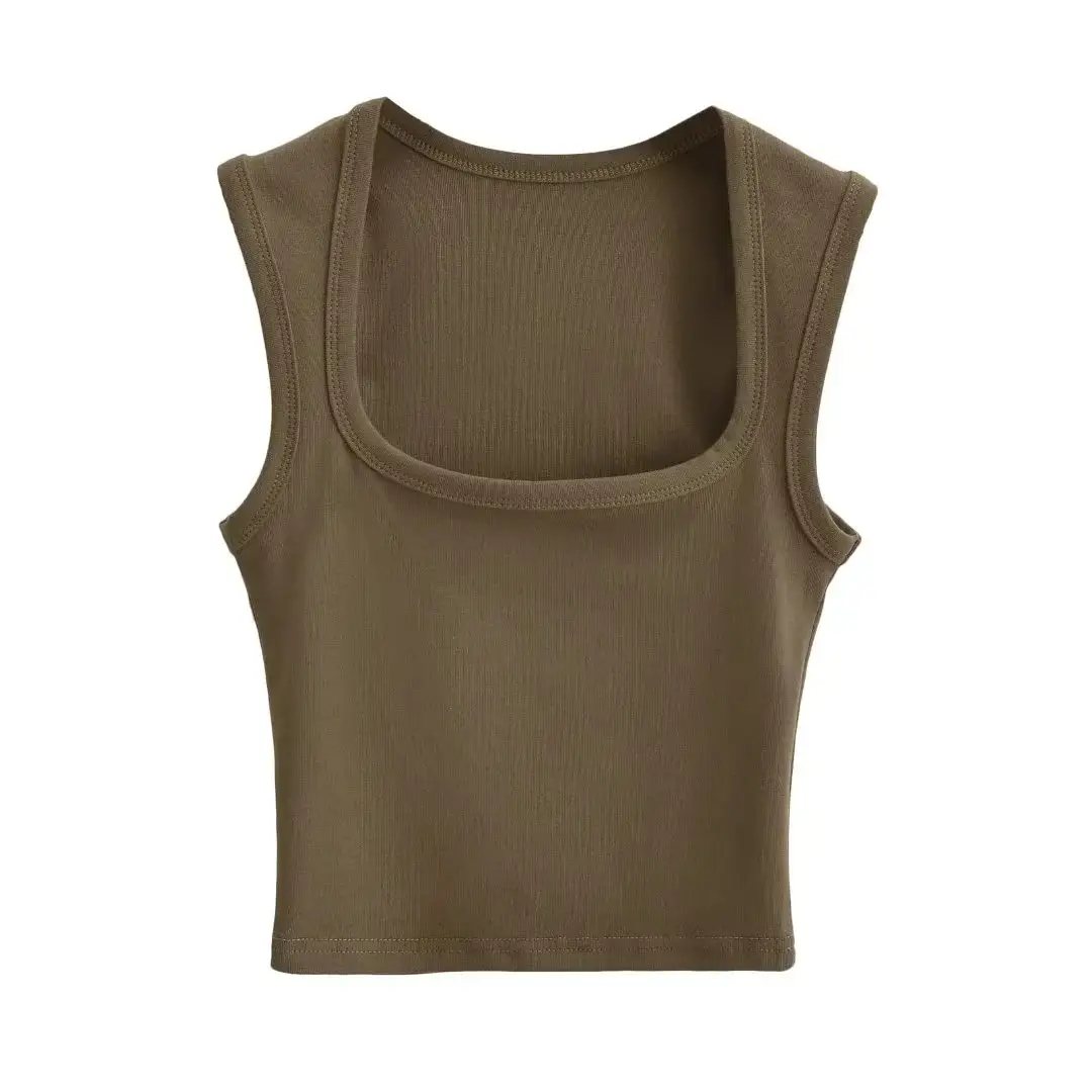 Women's Red Sleeveless Vest with Deep Square Collar - Image 22