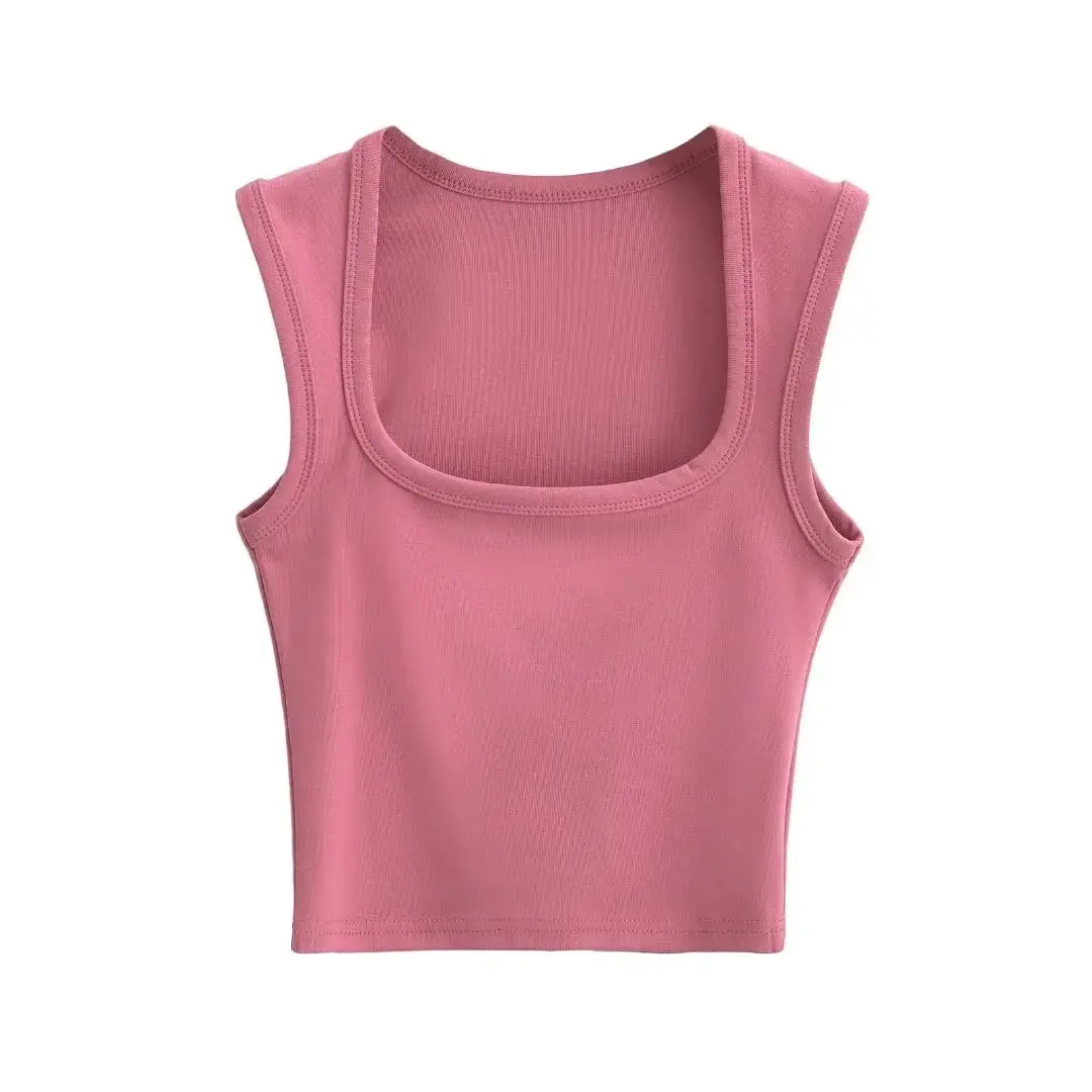 Women's Red Sleeveless Vest with Deep Square Collar - Image 23