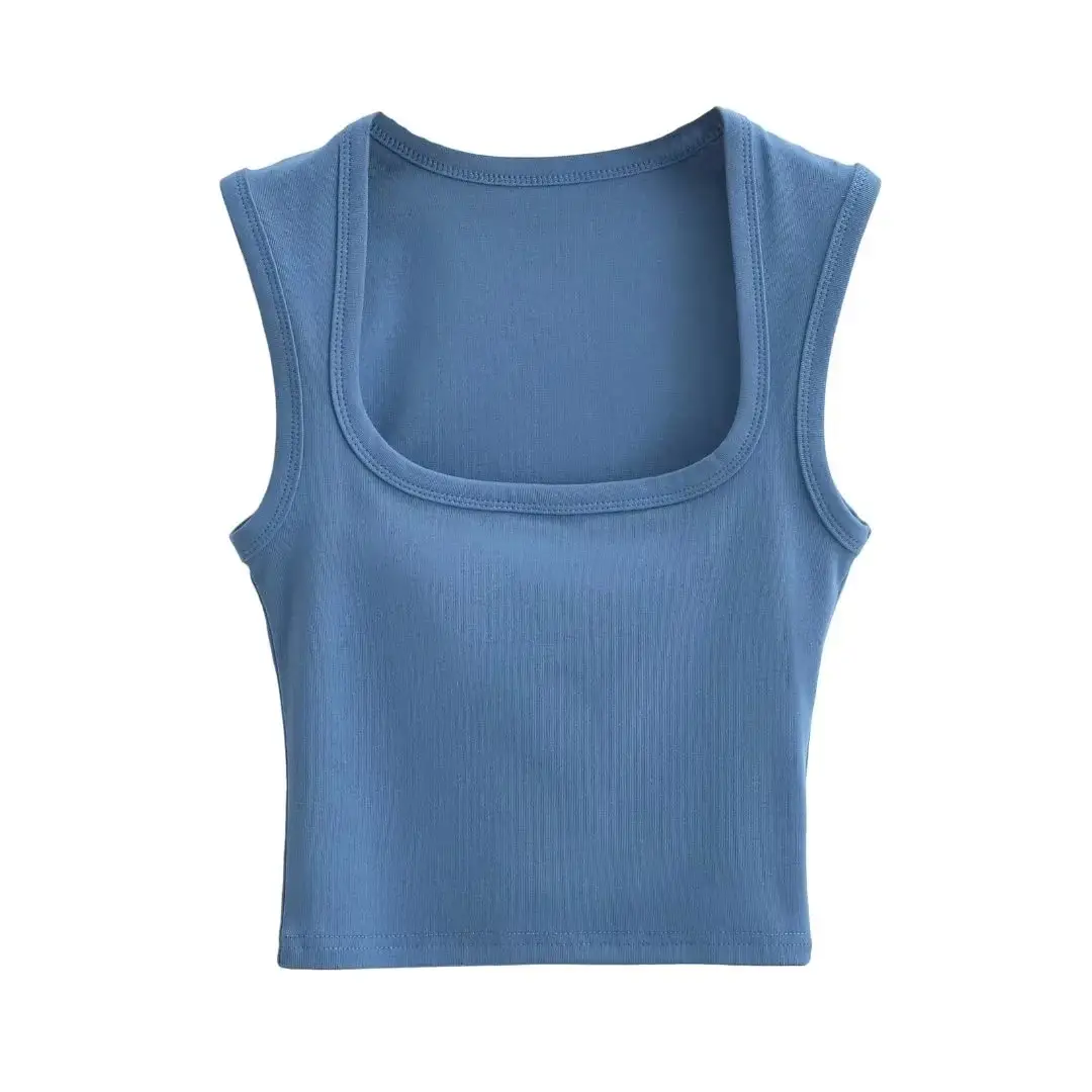 Women's Red Sleeveless Vest with Deep Square Collar - Image 24