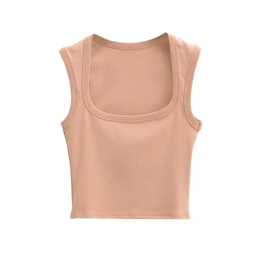 Women's Red Sleeveless Vest with Deep Square Collar - Image 25