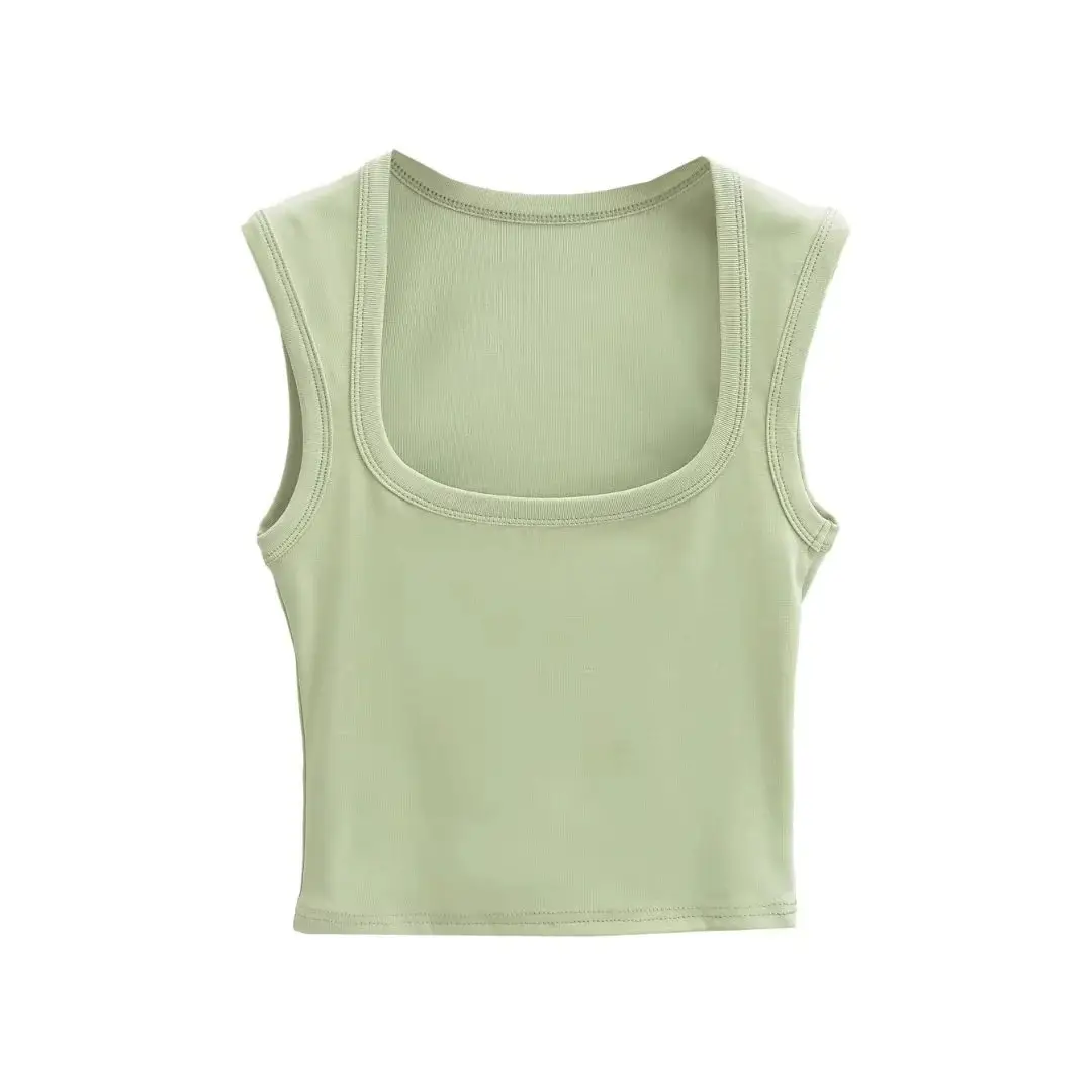 Women's Red Sleeveless Vest with Deep Square Collar - Image 26