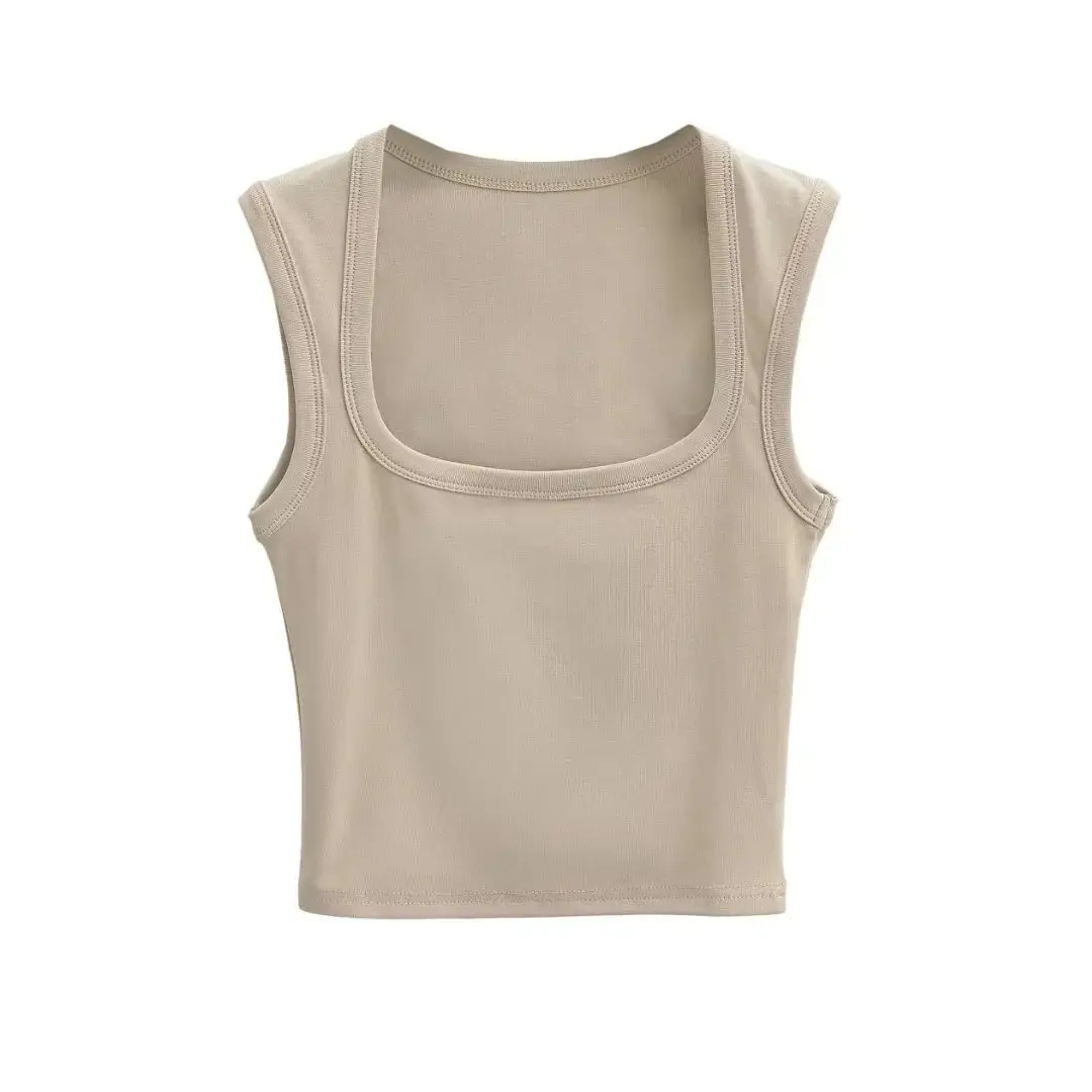 Women's Red Sleeveless Vest with Deep Square Collar - Image 27