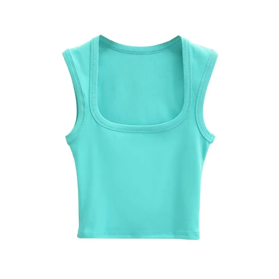 Women's Red Sleeveless Vest with Deep Square Collar - Image 28