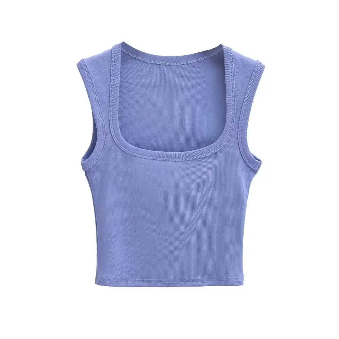 Women's Red Sleeveless Vest with Deep Square Collar - Image 29