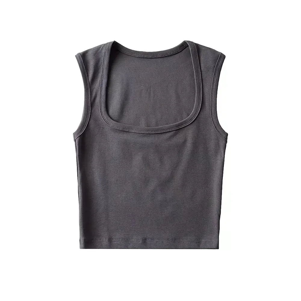 Women's Red Sleeveless Vest with Deep Square Collar - Image 4