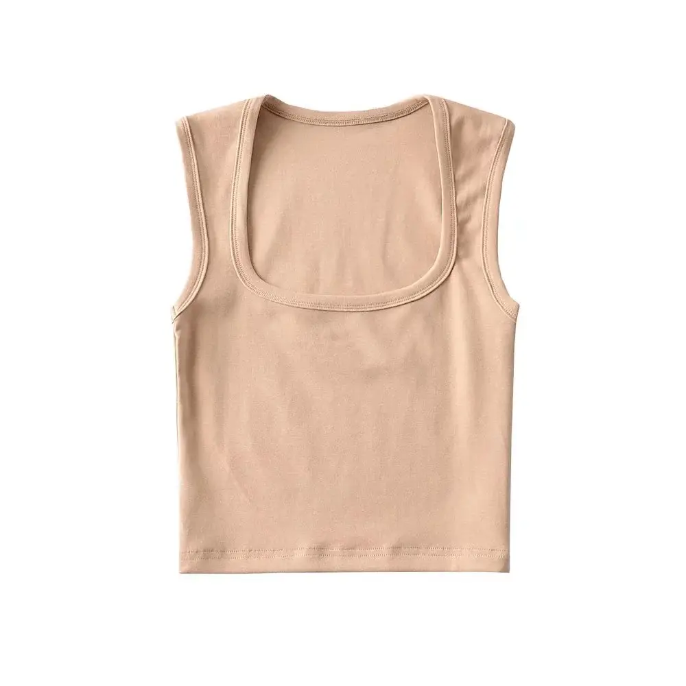 Women's Red Sleeveless Vest with Deep Square Collar - Image 5