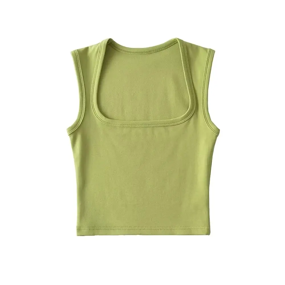 Women's Red Sleeveless Vest with Deep Square Collar - Image 6