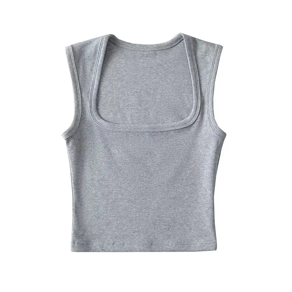 Women's Red Sleeveless Vest with Deep Square Collar - Image 7
