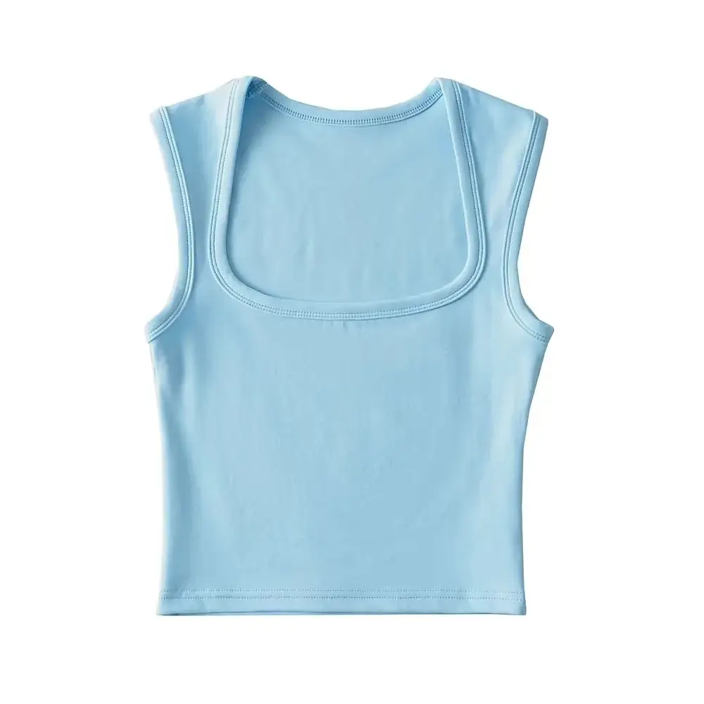 Women's Red Sleeveless Vest with Deep Square Collar - Image 8