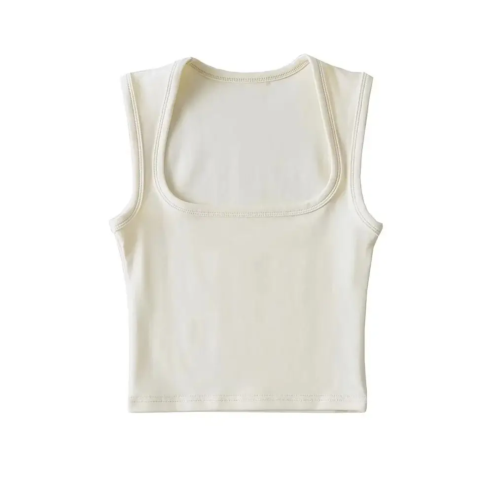 Women's Red Sleeveless Vest with Deep Square Collar - Image 9