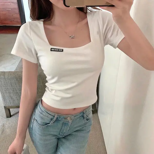 Women Black Square Collar T-Shirt Slim Fit 2025 - Image 3