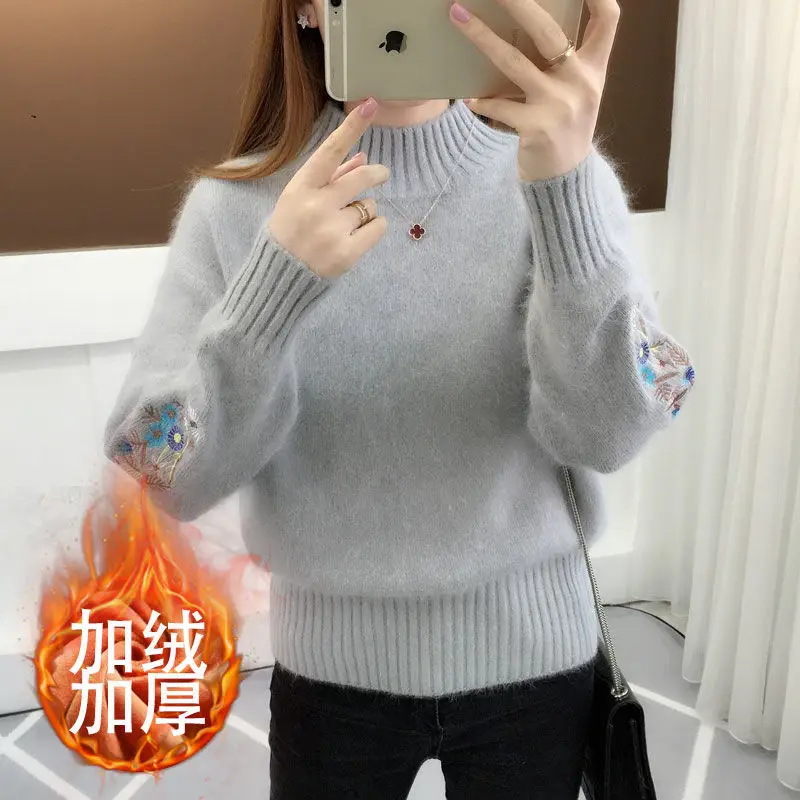 Women Embroidered Knit Half Turtleneck Sweater - Image 19