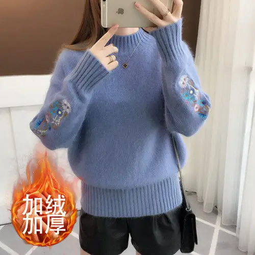 Women Embroidered Knit Half Turtleneck Sweater - Image 20