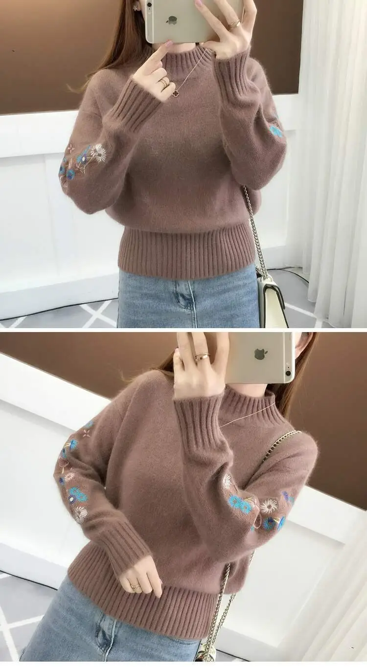 Women Embroidered Knit Half Turtleneck Sweater — feature 10