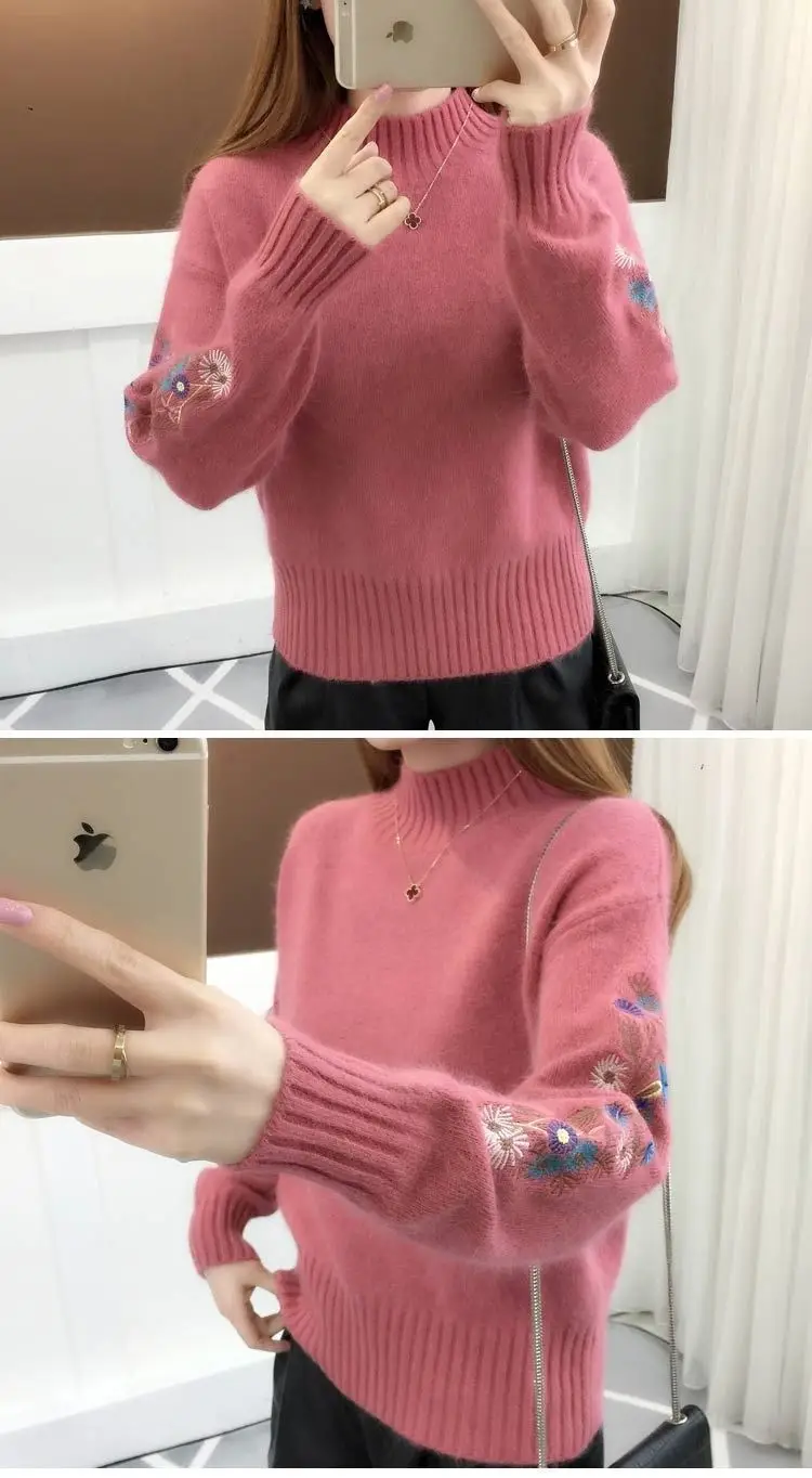 Women Embroidered Knit Half Turtleneck Sweater — feature 14