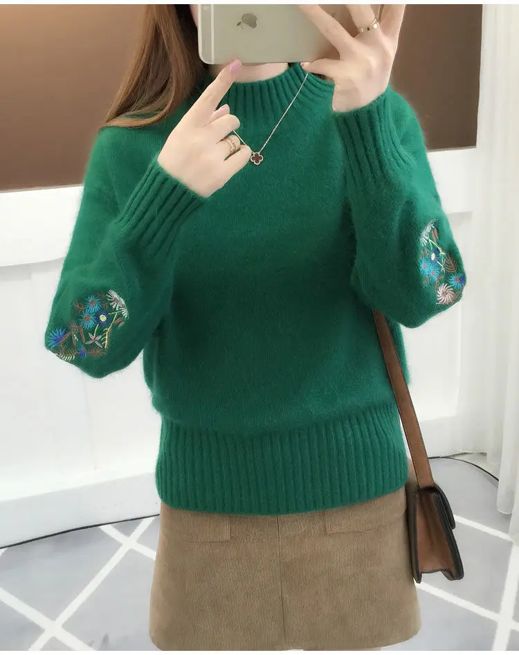 Women Embroidered Knit Half Turtleneck Sweater — feature 15