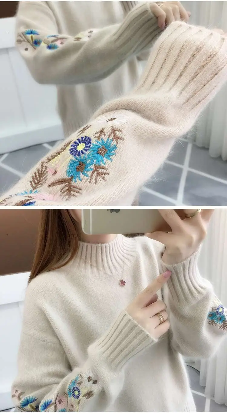 Women Embroidered Knit Half Turtleneck Sweater — feature 6