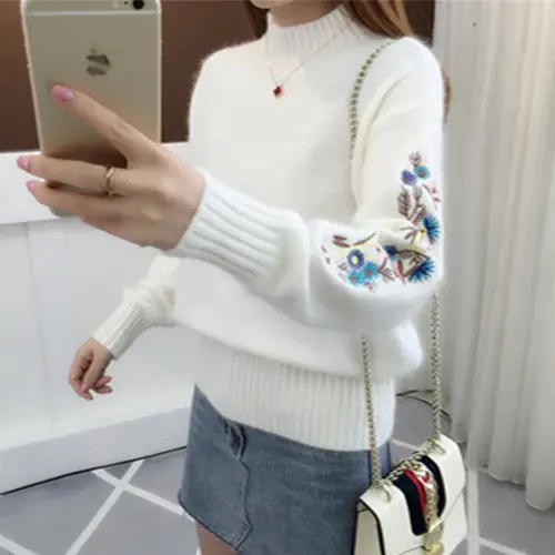 Women Embroidered Knit Half Turtleneck Sweater — feature 7