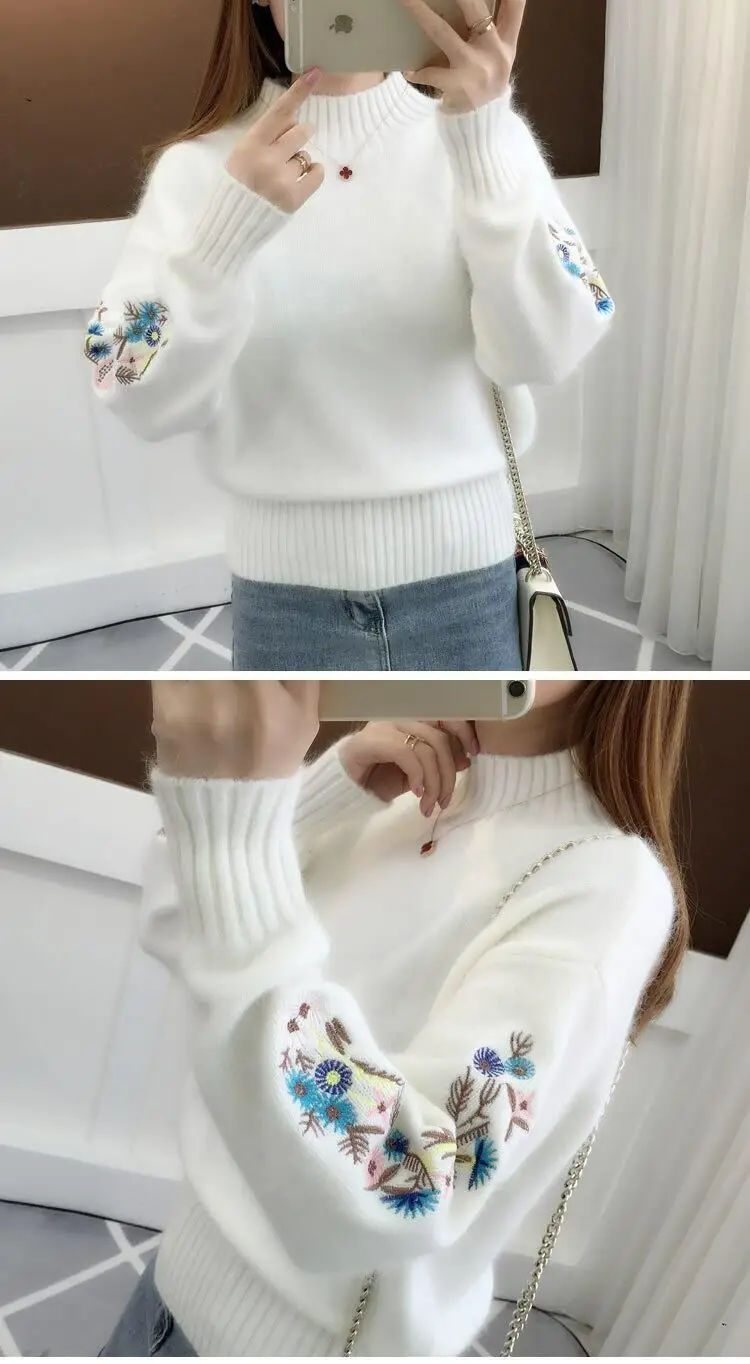 Women Embroidered Knit Half Turtleneck Sweater — feature 8