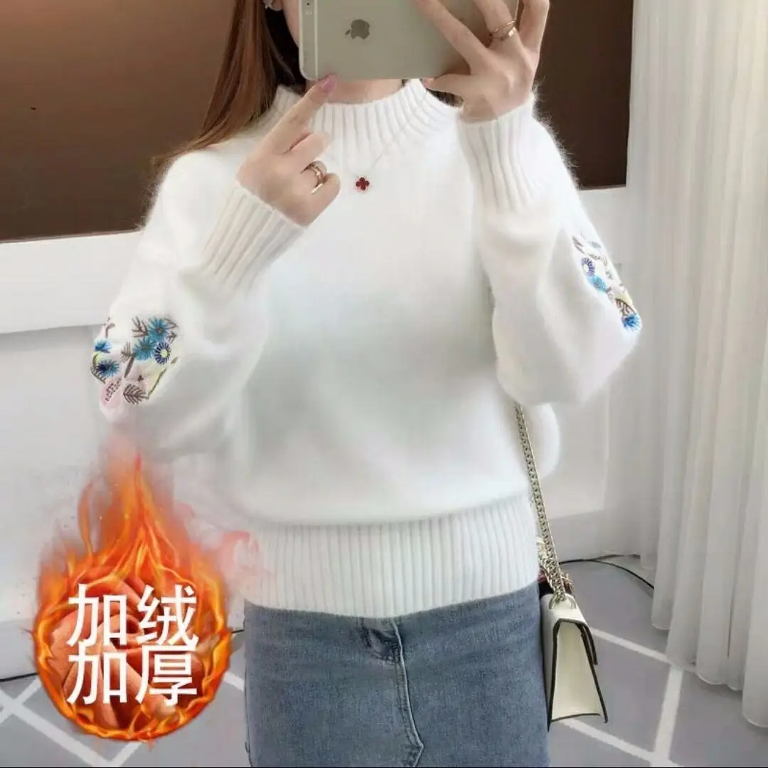 Women Embroidered Knit Half Turtleneck Sweater - Image 10
