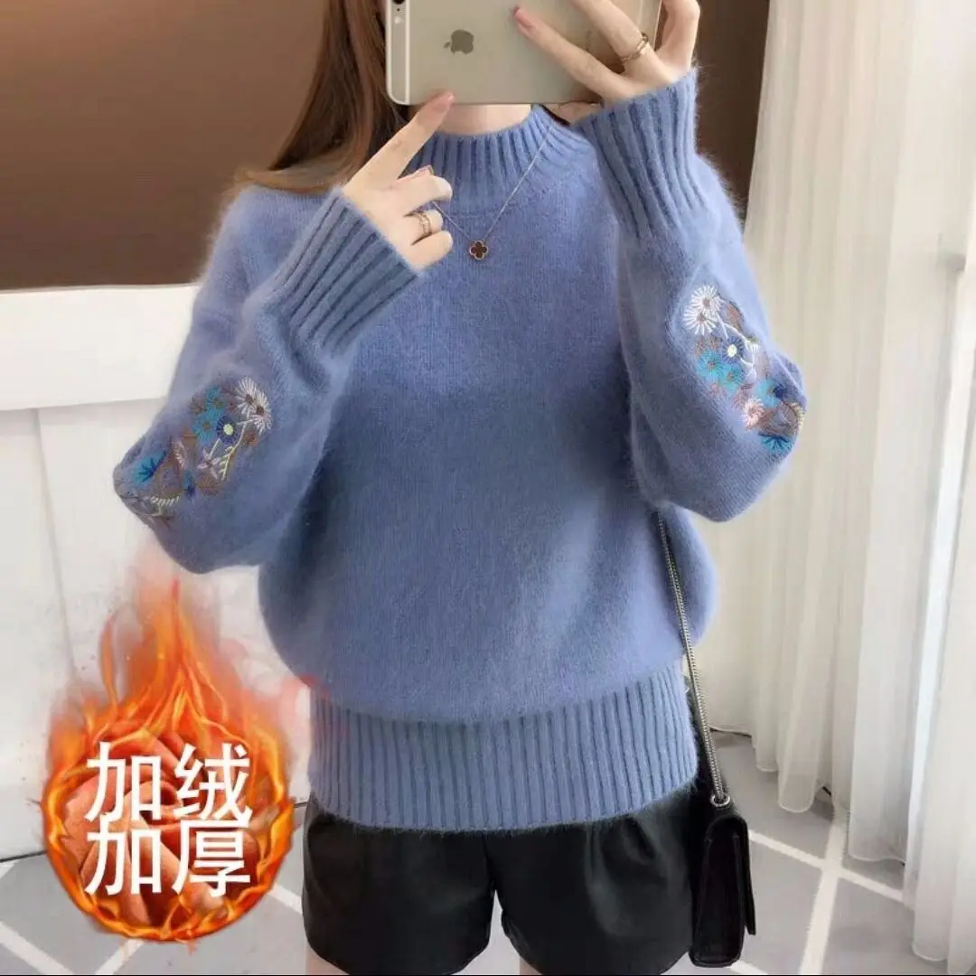 Women Embroidered Knit Half Turtleneck Sweater - Image 11