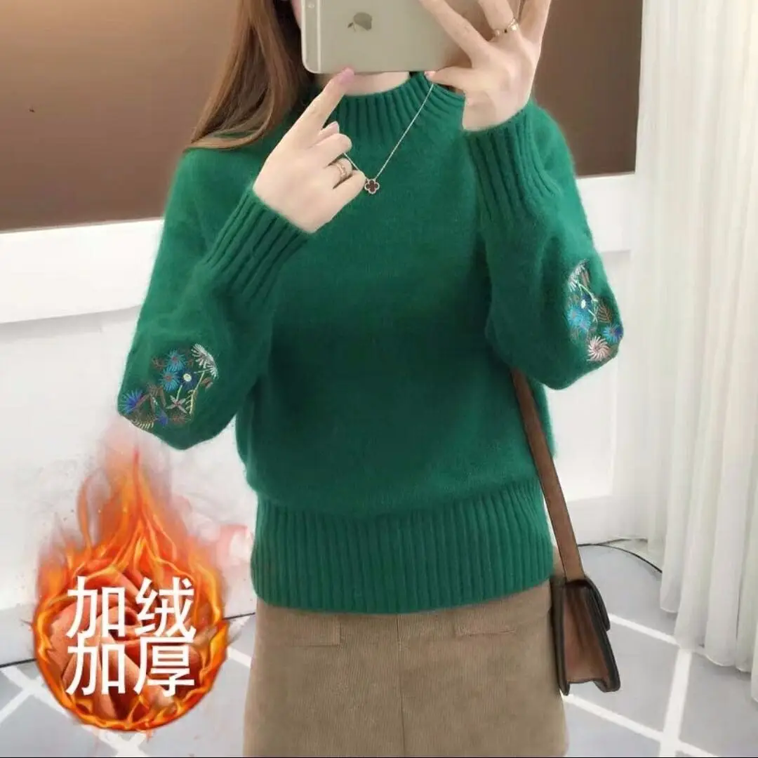 Women Embroidered Knit Half Turtleneck Sweater - Image 13