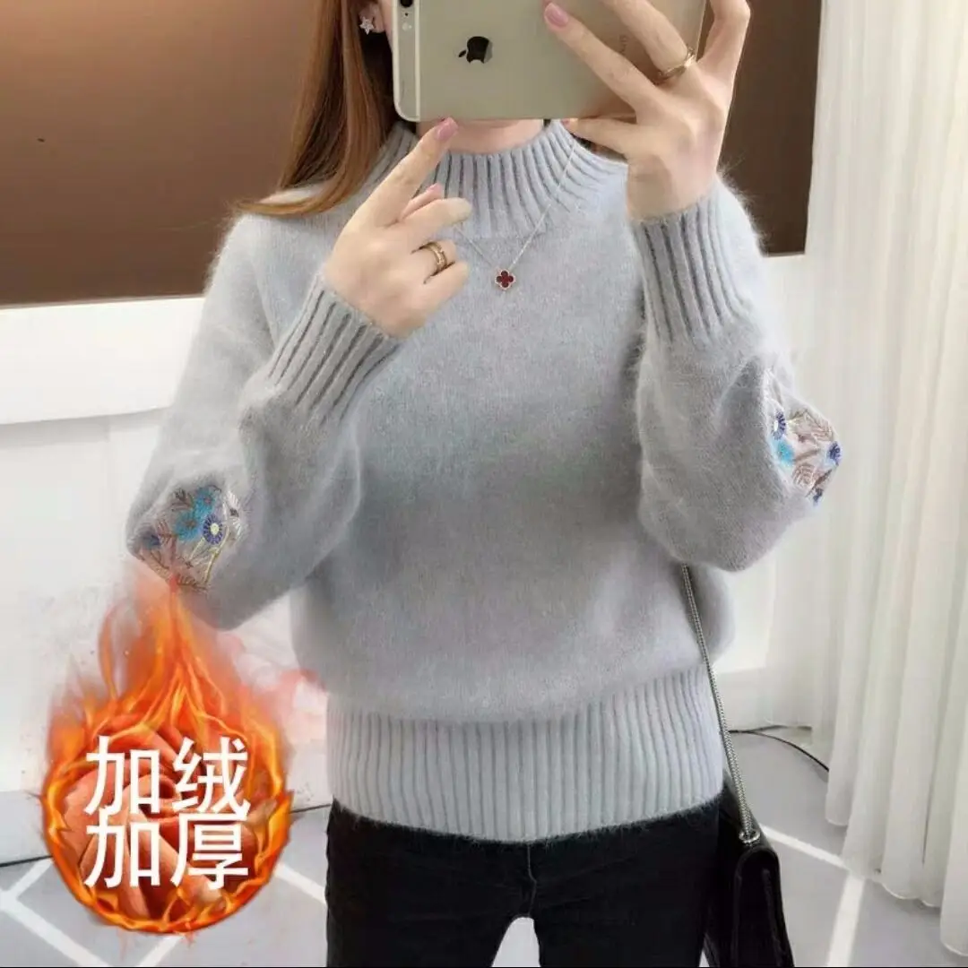 Women Embroidered Knit Half Turtleneck Sweater - Image 15
