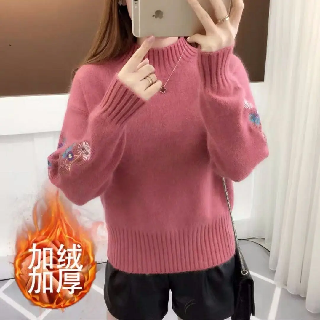 Women Embroidered Knit Half Turtleneck Sweater - Image 16