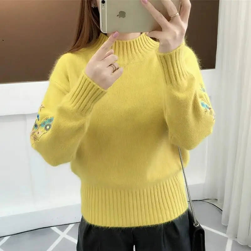 Women Embroidered Knit Half Turtleneck Sweater - Image 4