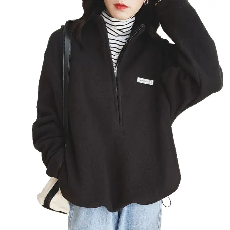 Women Black Velvet Quarter Zip Jacket Spring 2025