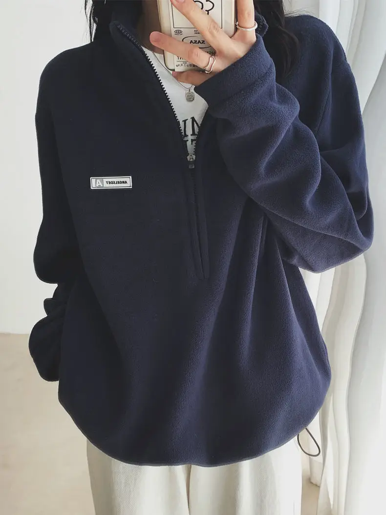 Women Black Velvet Quarter Zip Jacket Spring 2025 — feature 15