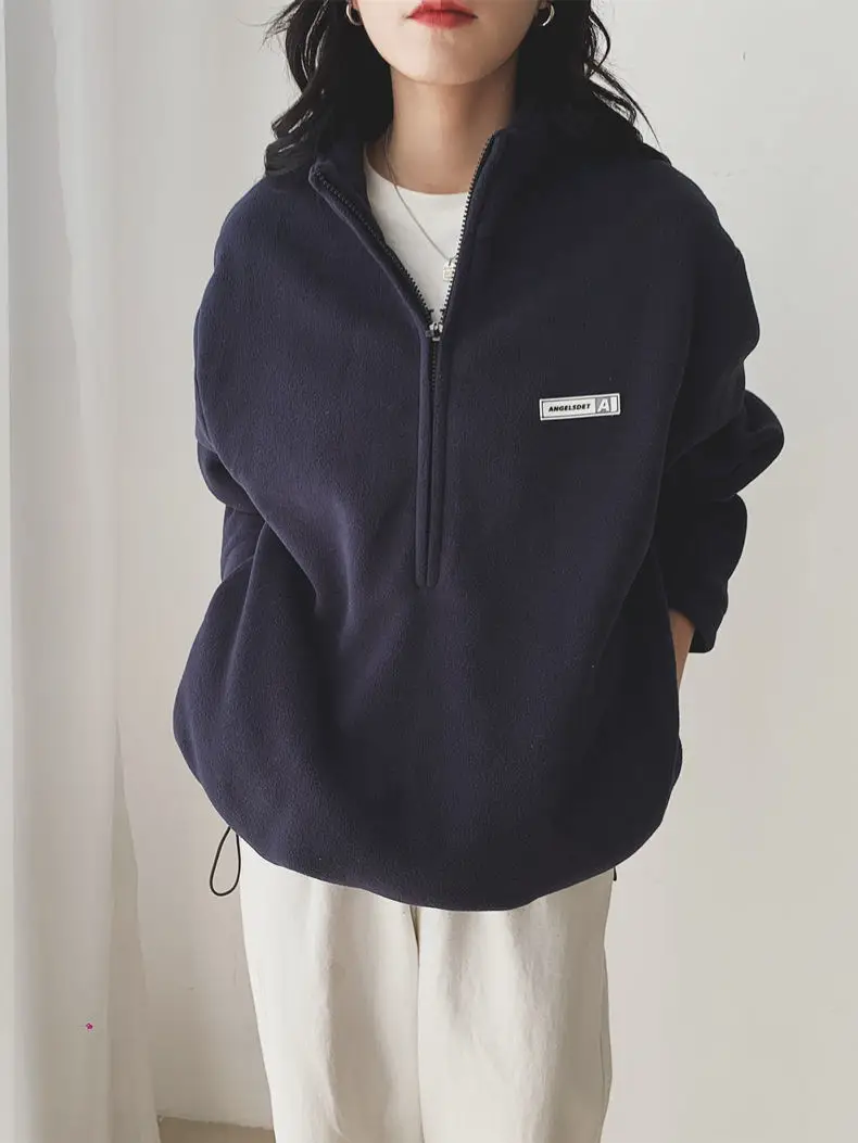 Women Black Velvet Quarter Zip Jacket Spring 2025 — feature 17