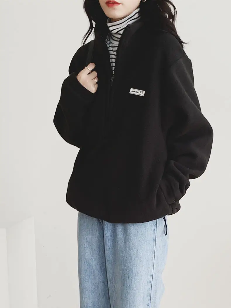 Women Black Velvet Quarter Zip Jacket Spring 2025 — feature 18