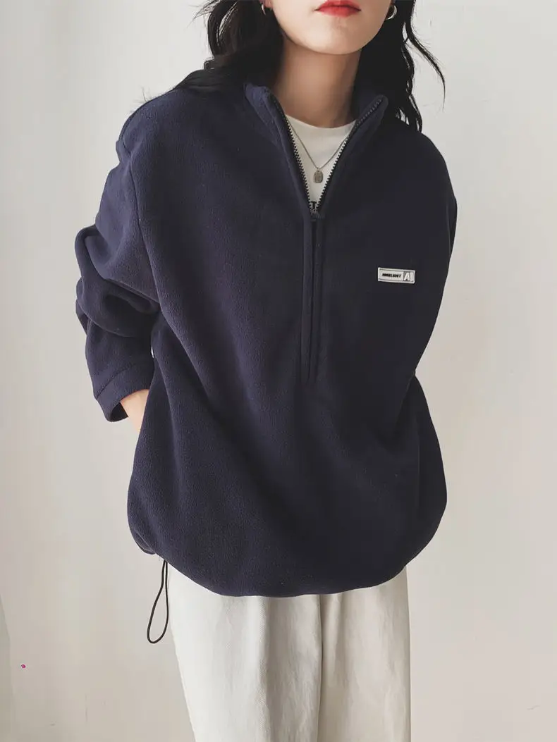 Women Black Velvet Quarter Zip Jacket Spring 2025 — feature 19