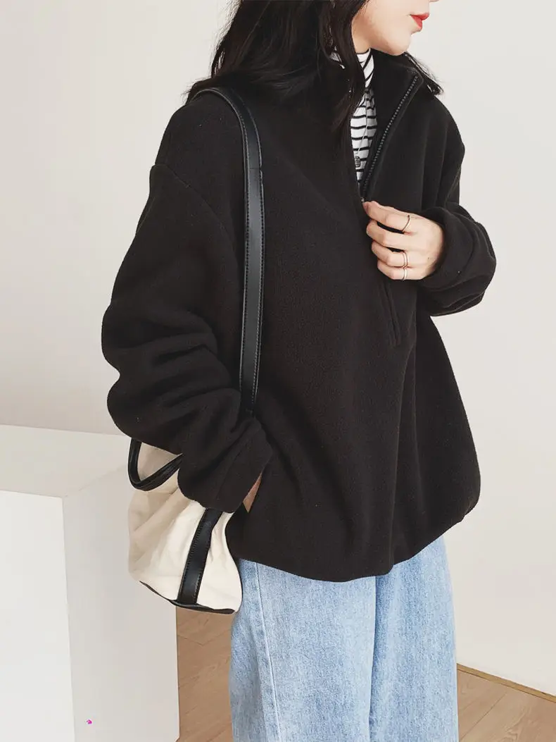 Women Black Velvet Quarter Zip Jacket Spring 2025 — feature 20