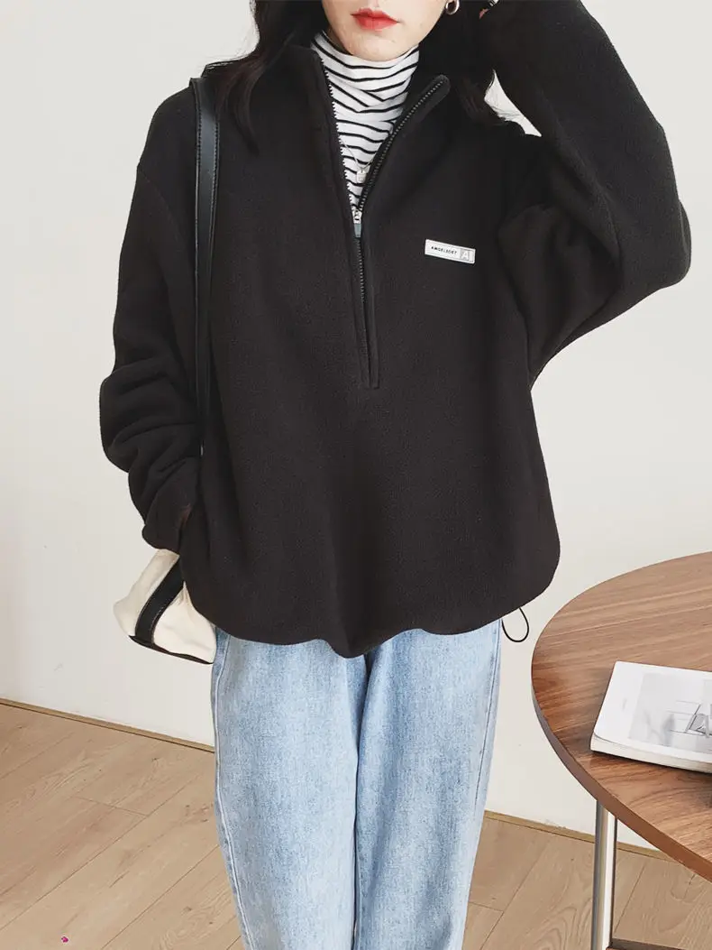 Women Black Velvet Quarter Zip Jacket Spring 2025 — feature 21