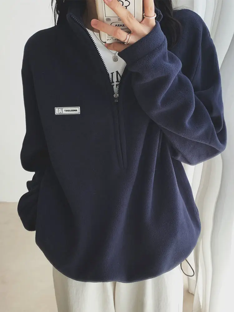 Women Black Velvet Quarter Zip Jacket Spring 2025 — feature 6