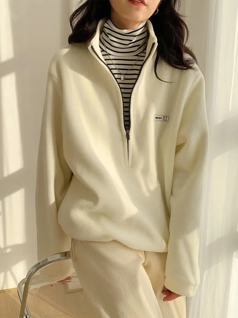 Women Black Velvet Quarter Zip Jacket Spring 2025 — feature 7