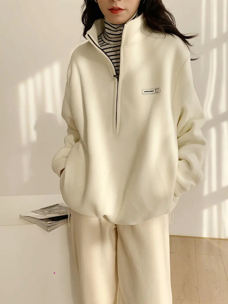 Women Black Velvet Quarter Zip Jacket Spring 2025 — feature 8